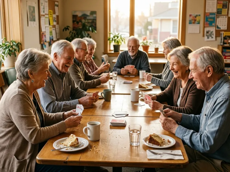 Senioren beim Kaffeetrinken und Kartenspielen in einem Seniorentreff