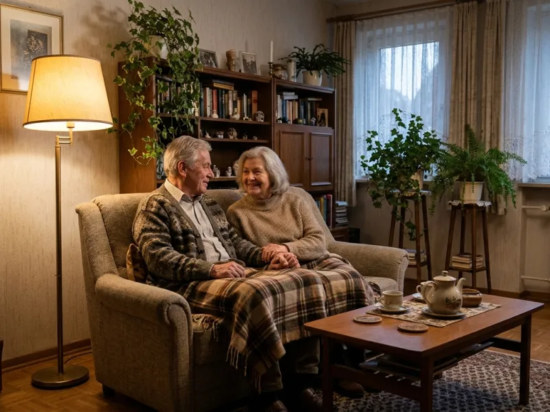 Älteres Ehepaar sitzt entspannt auf dem Sofa
