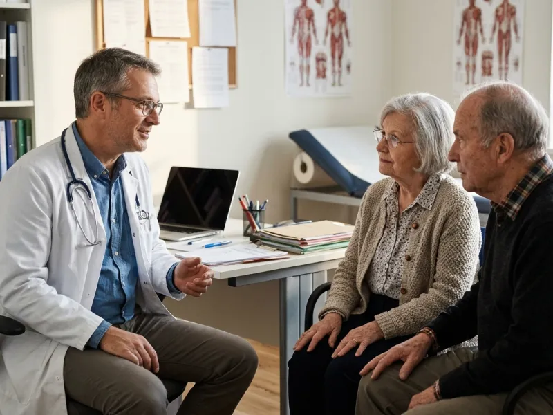 Hausarzt bespricht mit einem älteren Ehepaar Fragen zur Patientenverfügung