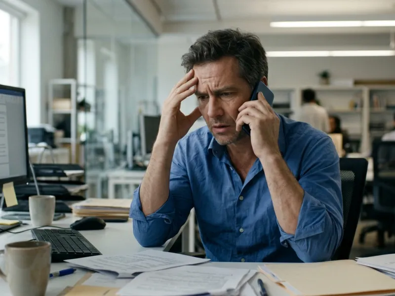 Berufstätiger Sohn telefoniert besorgt im Büro